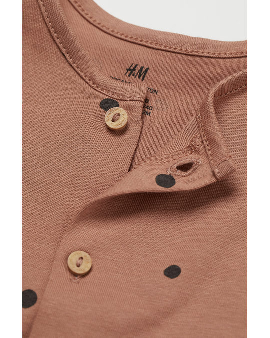 H&M Cotton Jersey Romper Suit Dark Beige-pink/spotted