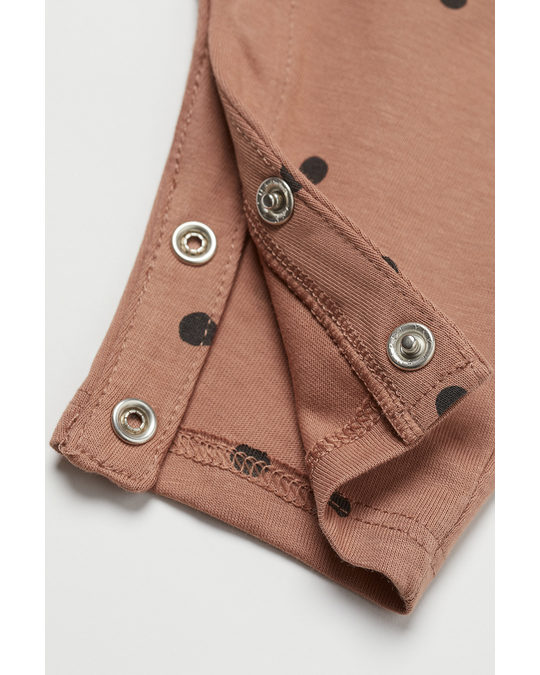 H&M Cotton Jersey Romper Suit Dark Beige-pink/spotted