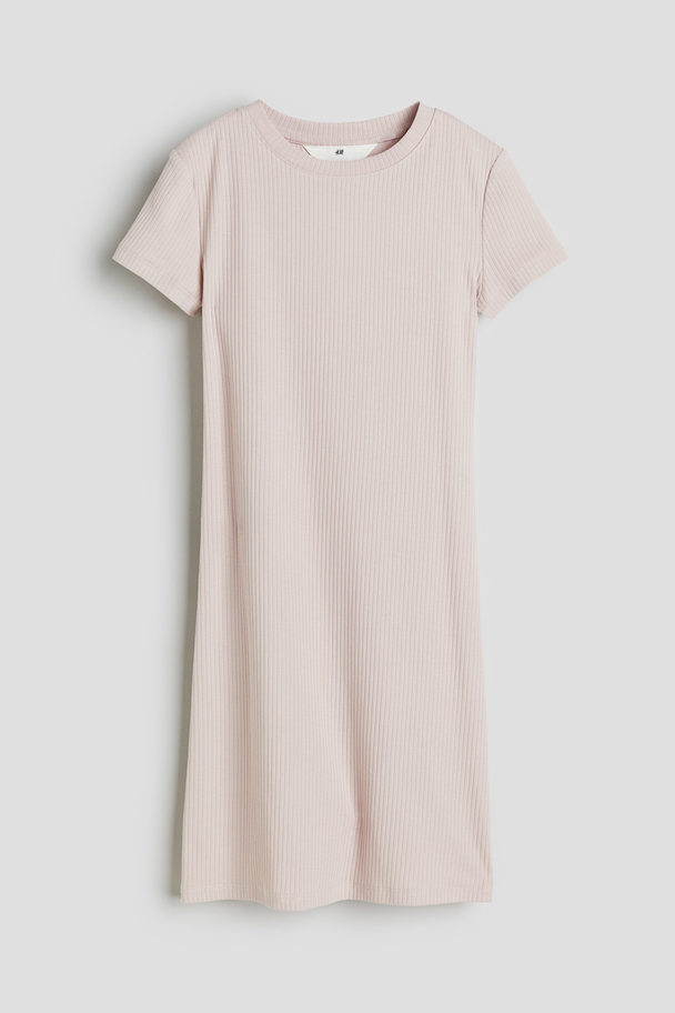 H&M Geripptes T-Shirt-Kleid Puderrosa
