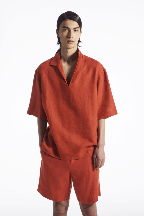 COS Linen Resort Shirt Rust Red