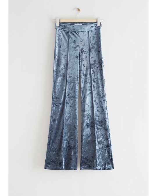 & Other Stories Flared Velour Trousers Silver/blue