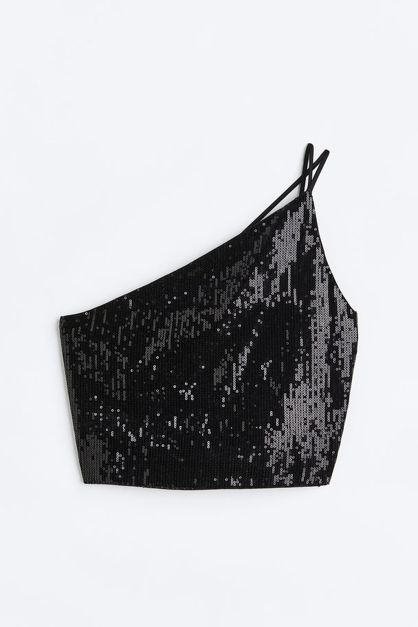 H&M Sequined One-shoulder Top Black/sequins