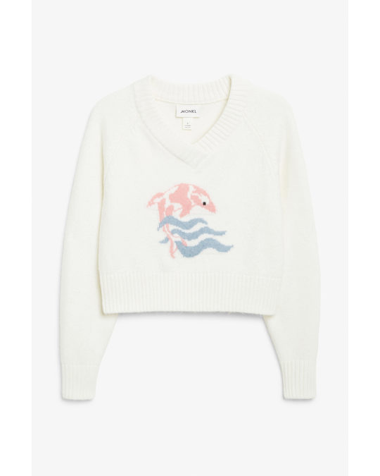 Monki Dolphin Knitted V-neck Sweater Dolphin