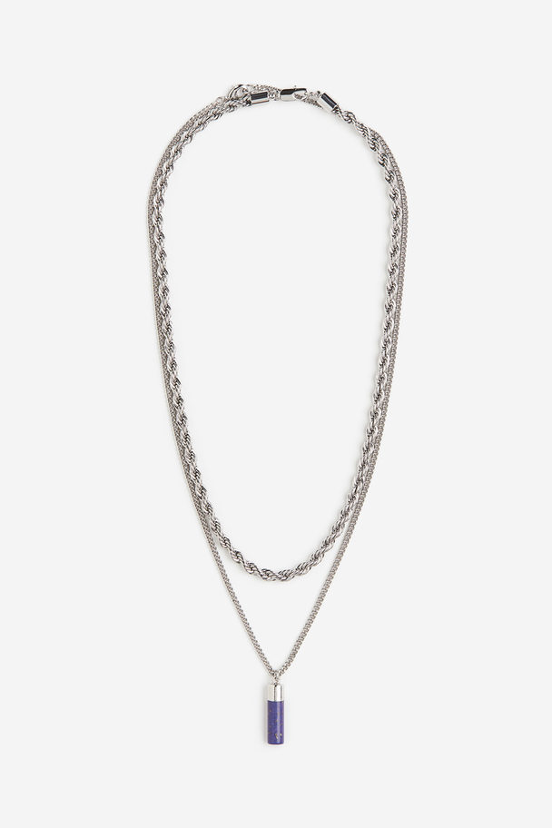 H&M 2-pack Necklaces Silver-coloured/blue