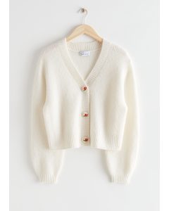 Floral Button Knit Cardigan White