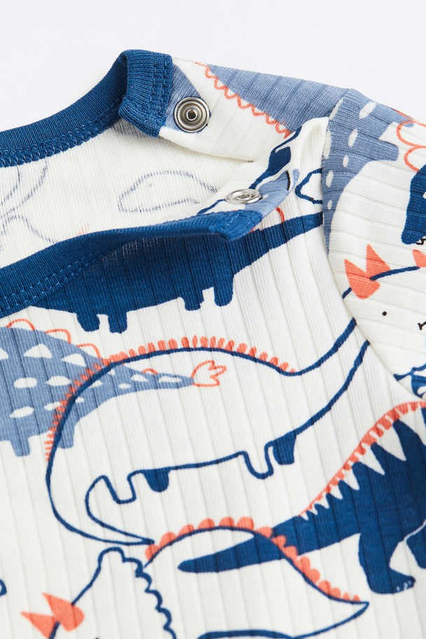 H&M Frilled Cotton Pyjamas White/dinosaurs