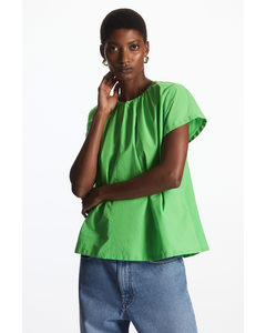 Gathered Cap-sleeve Blouse Bright Green