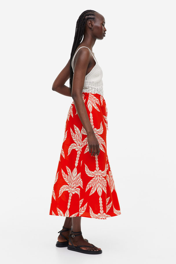 H&M Flared Skirt Red/palm Trees