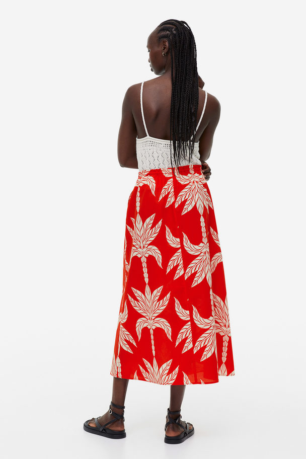 H&M Flared Skirt Red/palm Trees