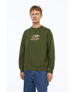 Sweatshirt Med Tryk Relaxed Fit Mosgrøn/seed