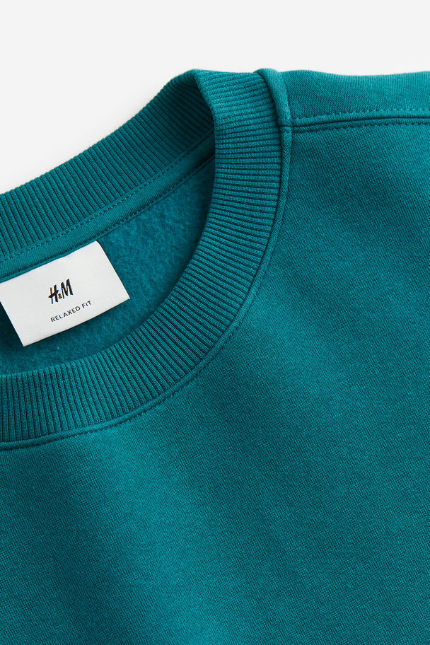 H&M Sweater Met Print - Loose Fit Teal/connected