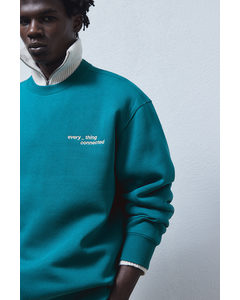 Sweater Met Print - Loose Fit Teal/connected
