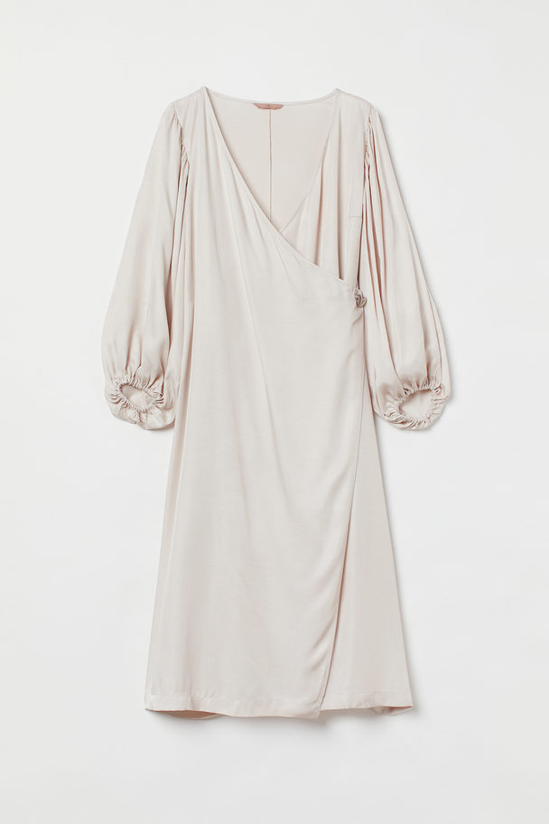 H&M H&m+ Satin Wrap Dress Light Beige