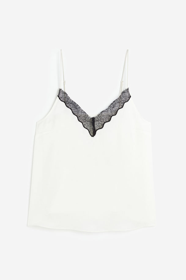 H&M Lace-trimmed Cami Top White/black