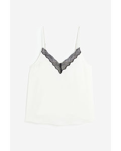 Lace-trimmed Cami Top White/black
