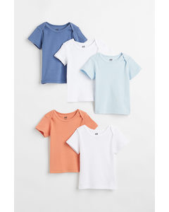 5er-Pack Baumwoll-T-Shirts Blau/Orange/Weiß
