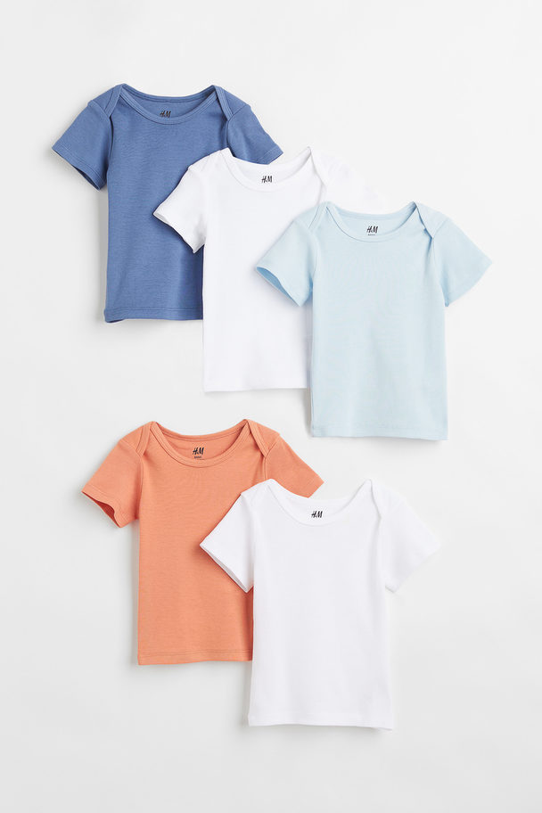 H&M 5er-Pack Baumwoll-T-Shirts Blau/Orange/Weiß