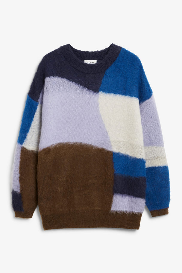 Monki Colour Block Soft Heavy Knit Sweater Blue Colour Block