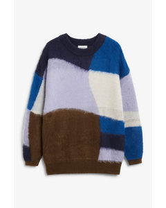 Colour Block Soft Heavy Knit Sweater Blue Colour Block