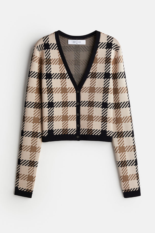 H&M Jacquard-knit Cardigan Light Beige/checked