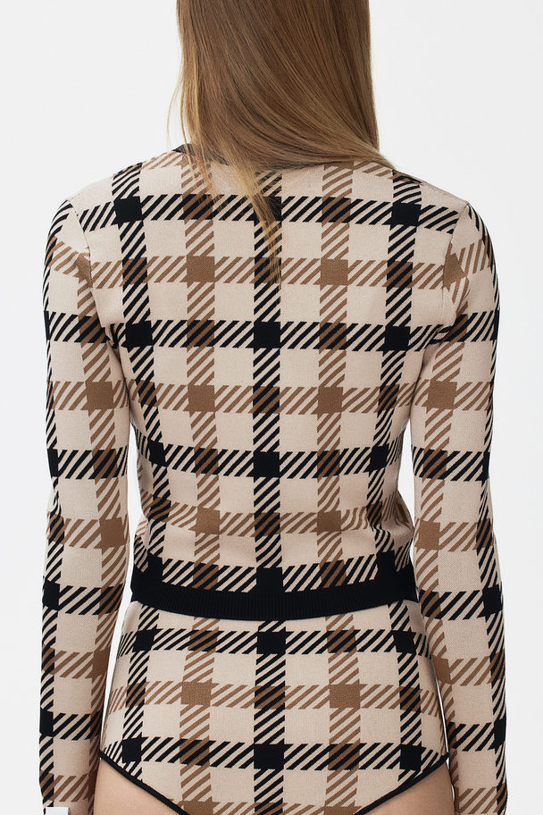 H&M Jacquard-knit Cardigan Light Beige/checked