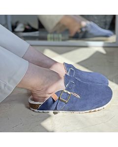 Happy Clog Slippers In Blue Leather