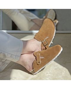 Happy Clog Slippers In Natural Leather Colour