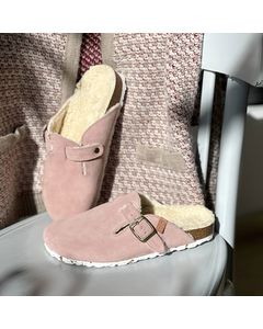Happy Clog Slippers In Pink Leather