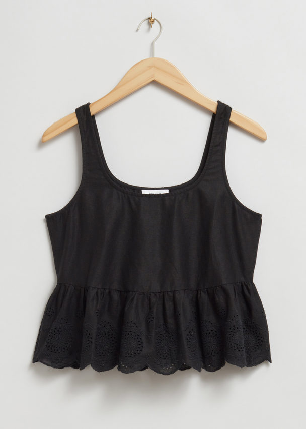 & Other Stories Sleeveless Broderie Anglaise Top Black