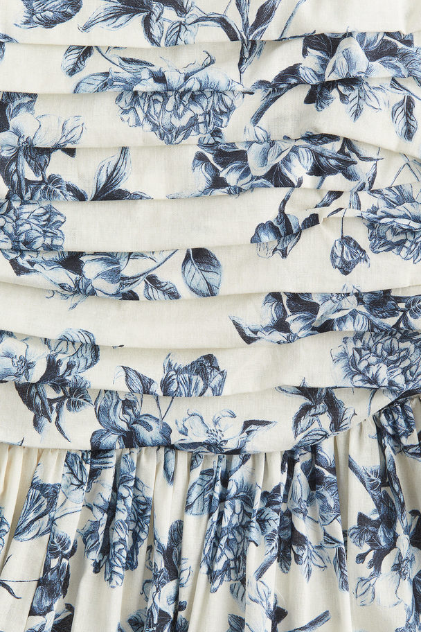 H&M Pleated Bandeau Dress Cream/blue Floral