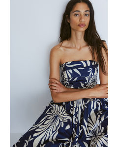 Pleated Bandeau Dress Dark Blue/patterned