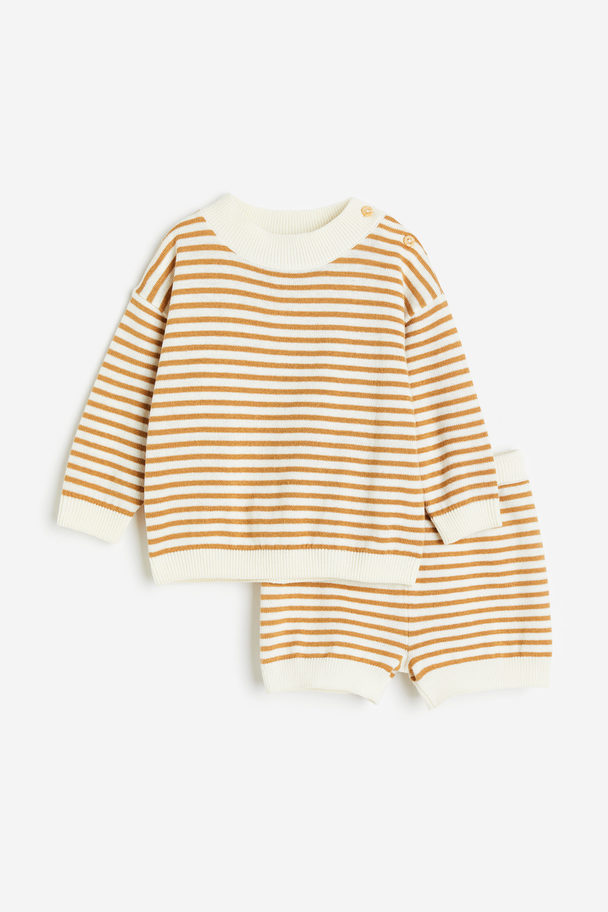 H&M 2-piece Knitted Set Light Brown/striped