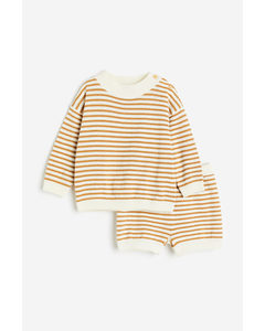 2-piece Knitted Set Light Brown/striped