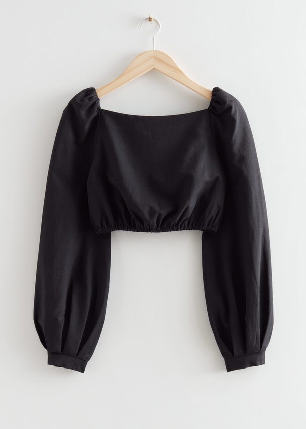 & Other Stories Balloon Sleeve Top Black