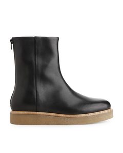 Crepe Sole Leather Boots Black