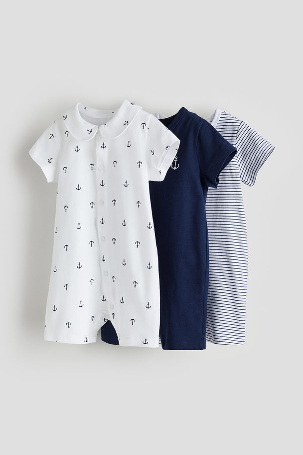 H&M 3-pack Cotton Sleepsuits Navy Blue/anchor