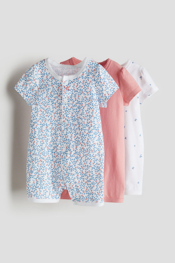 H&M 3-pack Pyjamasoverall I Bomull Vit/blommig