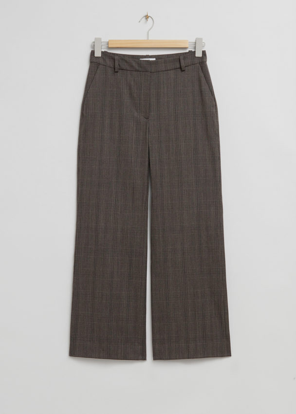 & Other Stories Straight Wool Blend Trousers Grey Checked