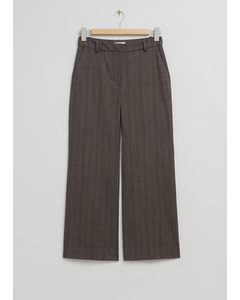 Straight Wool Blend Trousers Grey Checked