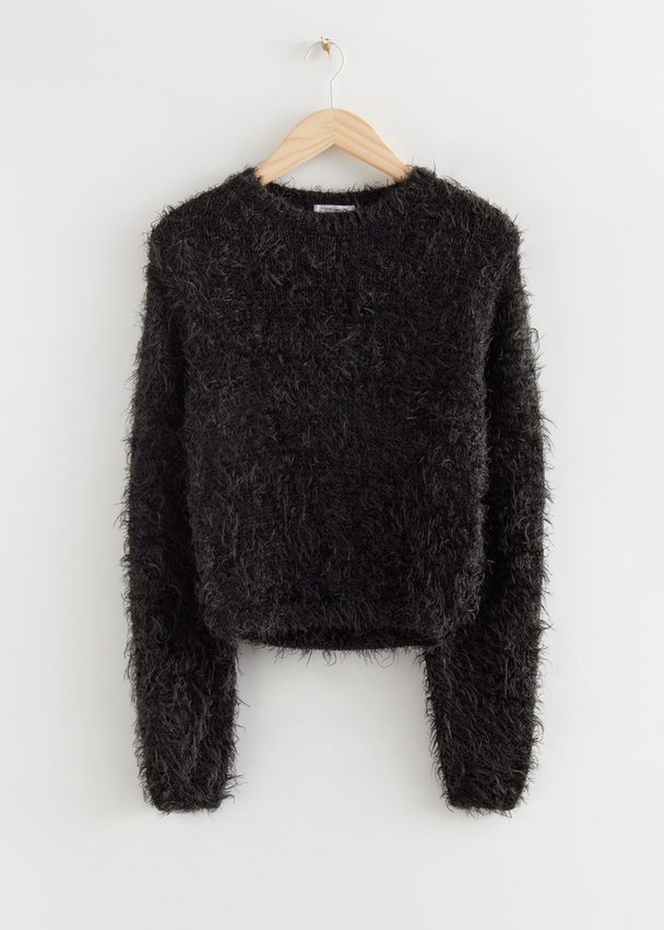 & Other Stories Short Hairy Knit Jumper Black