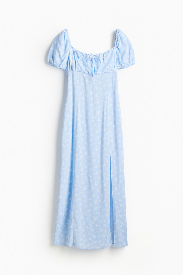 H&M Puff-sleeved Midi Dress Light Blue/floral