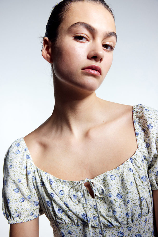 H&M Puff-sleeved Midi Dress Cream/floral