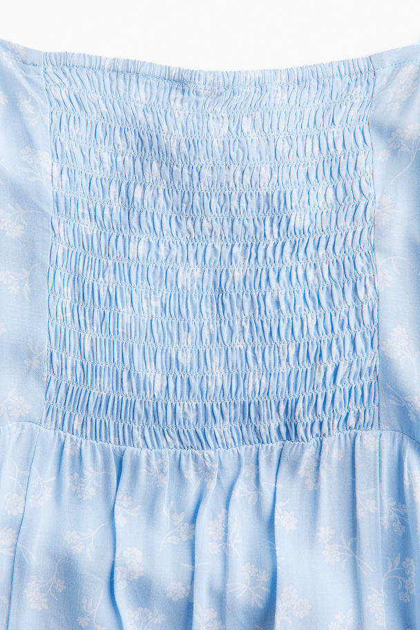 H&M Midi-jurk Met Pofmouwen Lichtblauw/bloemen
