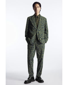 Animal-jacquard Trousers - Straight Khaki / Bright Green