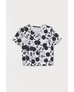 Cropped T-shirt Met Print Wit/mickey Mouse