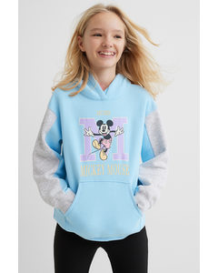 Oversized Printed Hoodie Light Blue/mickey Mouse