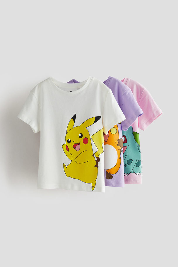 H&M Set Van 3 T-shirts Met Print Paars/pokémon