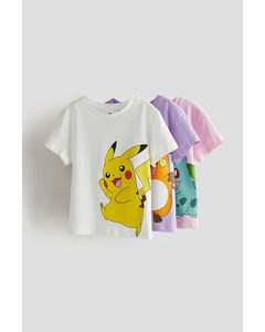 Set Van 3 T-shirts Met Print Paars/pokémon