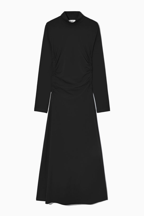 COS High-neck Gathered Midi Dress Black