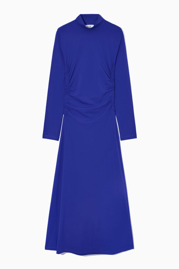 COS High-neck Gathered Midi Dress Bright Blue